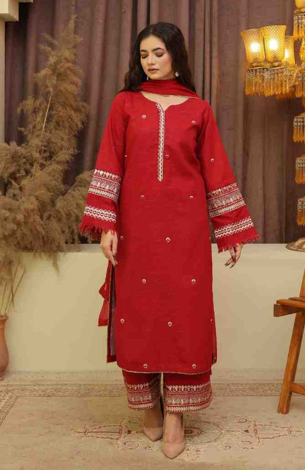 Red Noir 3 piece stitched Khaddar dress for women