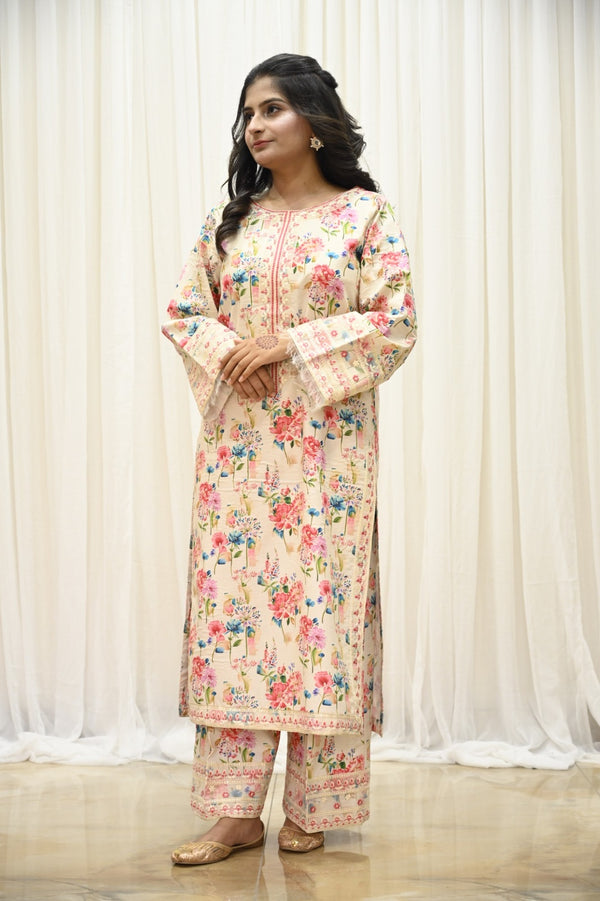 Ivory Bloom – Luxury Embroidered Suit for Women