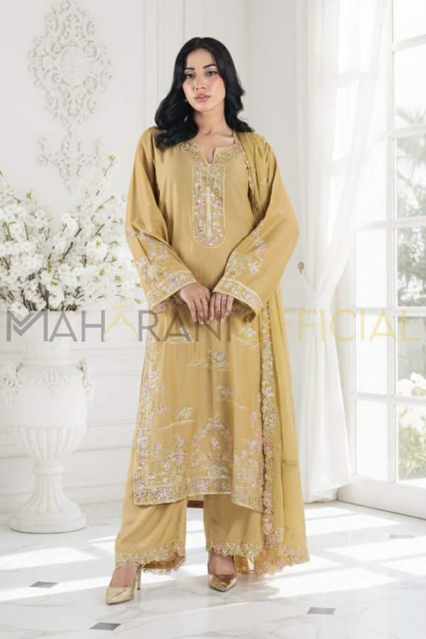 Golden Dream 3 piece Embroidered Stitched suit