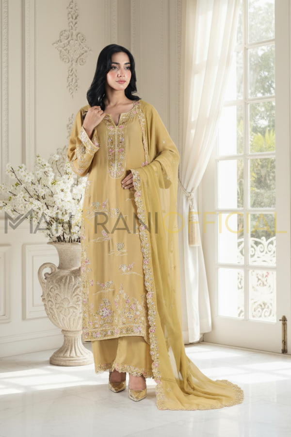 Golden Dream 3 piece Embroidered Stitched suit