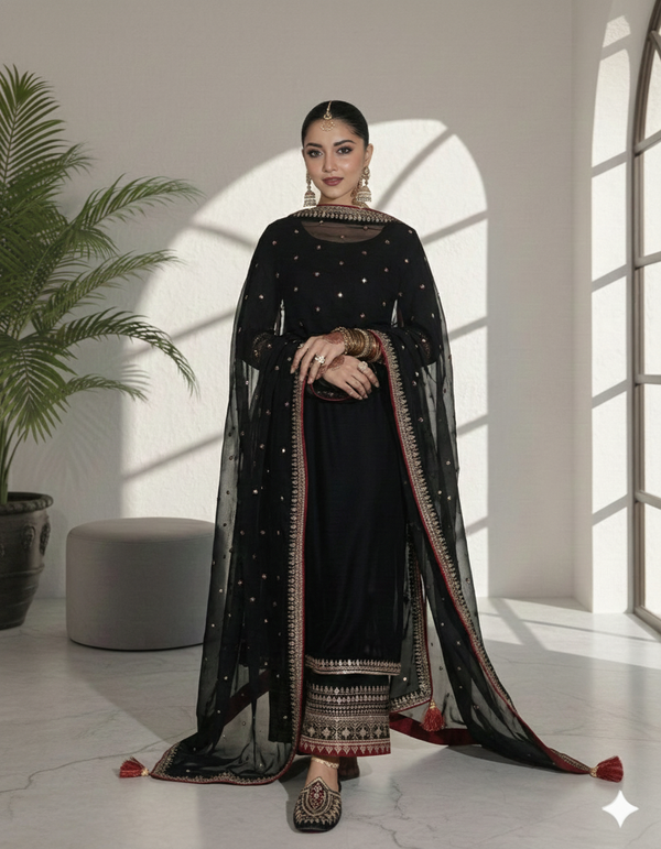 Black Desire 3 piece Embroidered Luxury Pret For Women