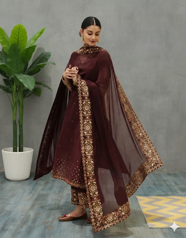 Mahroon Grace 3 piece Embroidered Luxury Pret For Women