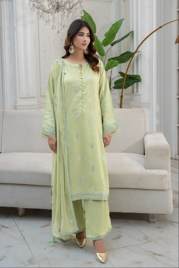 Noor e eid Pista 3 piece Embroidered Stitched suit
