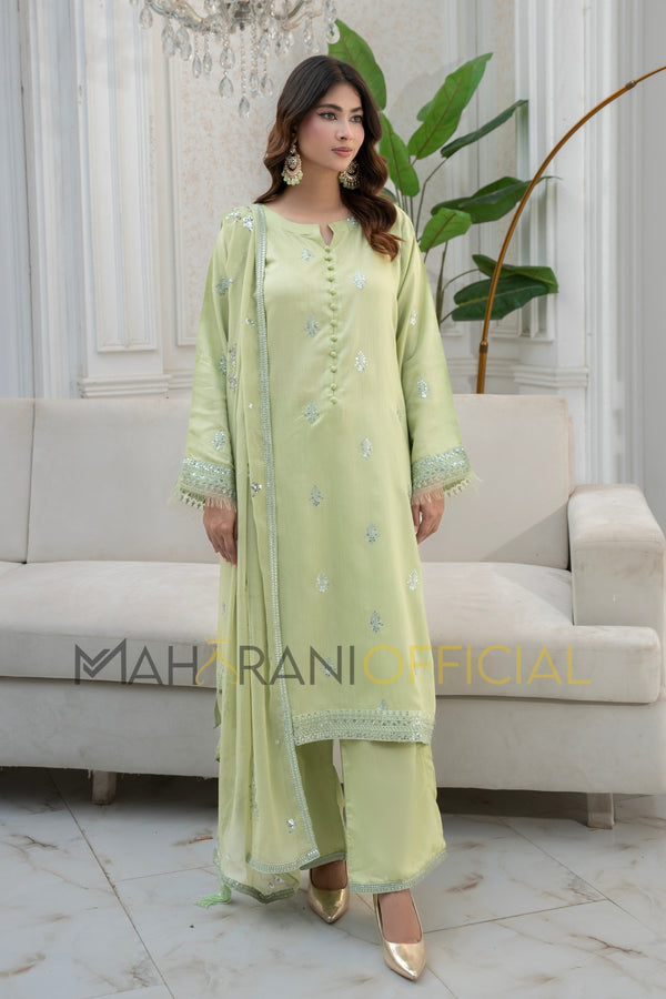 Noor e eid Pista 3 piece Embroidered Stitched suit