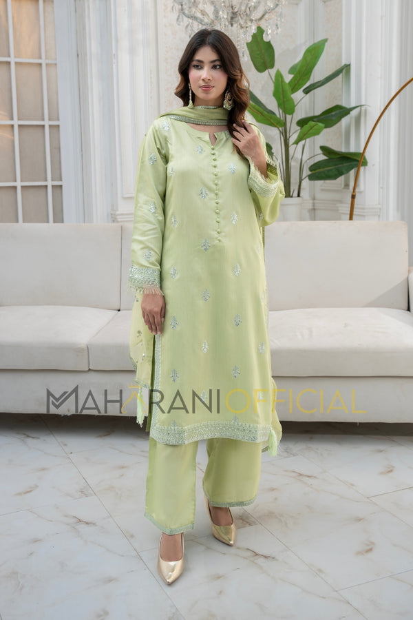 Noor e eid Pista 3 piece Embroidered Stitched suit