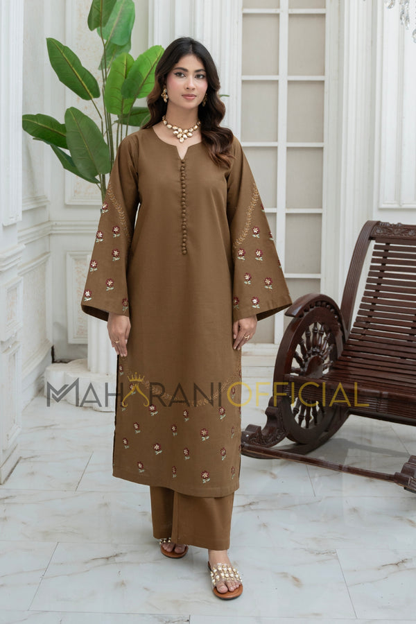Bronze bloom 2 piece Embroidered Khaddar Stitched suit