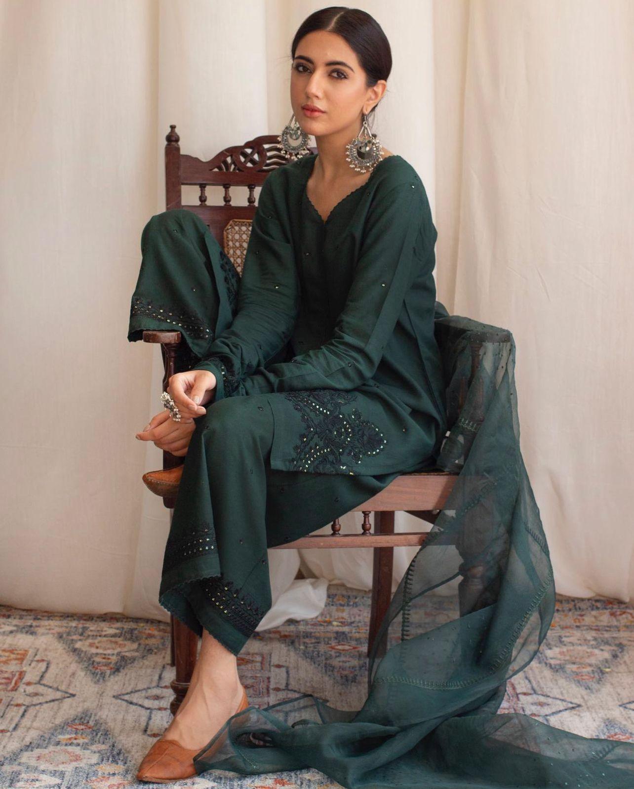 Bottle Green | 3-Piece Stitched Suit - MAHARANI