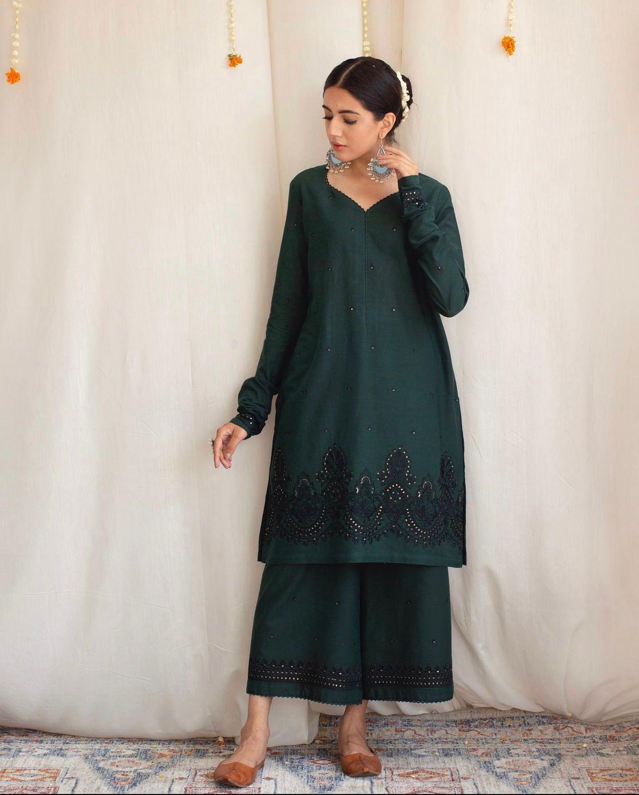 Bottle Green | 3-Piece Stitched Suit - MAHARANI