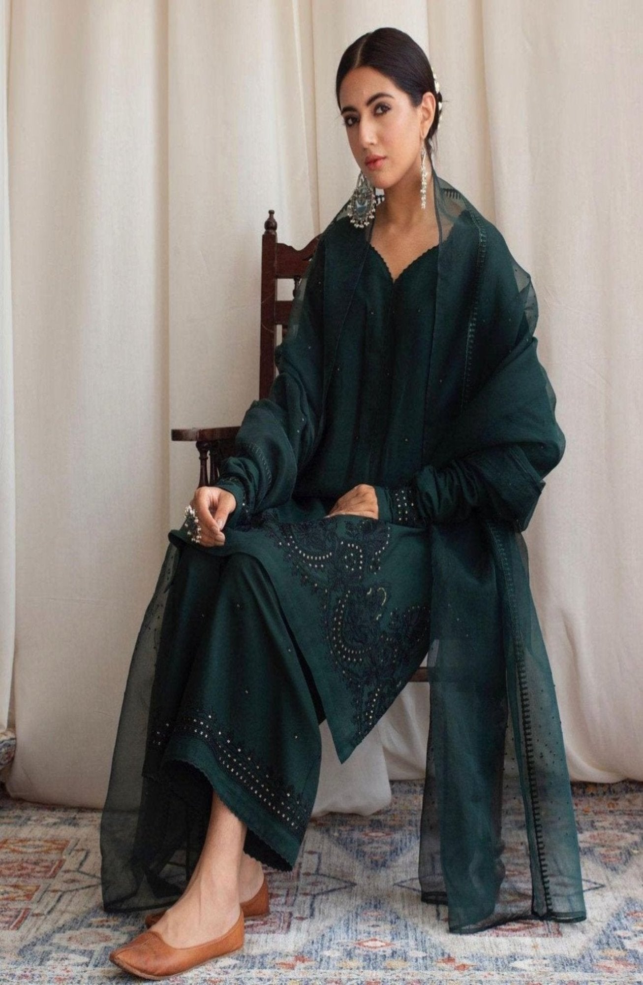 Bottle Green | 3-Piece Stitched Suit - MAHARANI