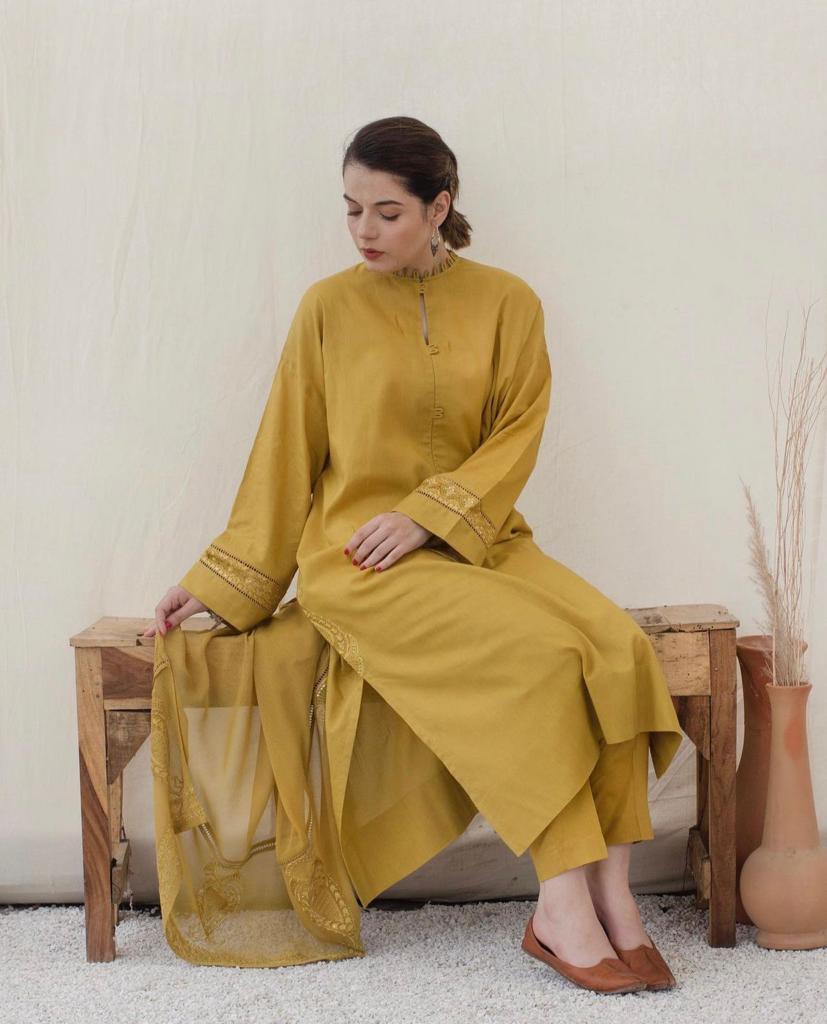 Mustard| 3-Piece Stitched Suit - MAHARANI