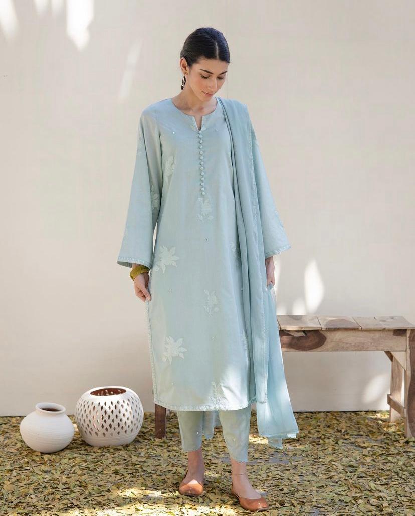 Blue Aura | 3-Piece Stitched Suit - MAHARANI