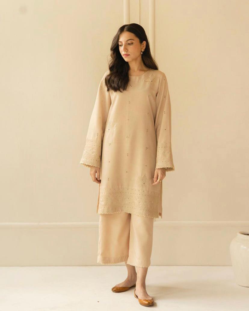 Badam Beige 3-Piece Stitched Suit - MAHARANI