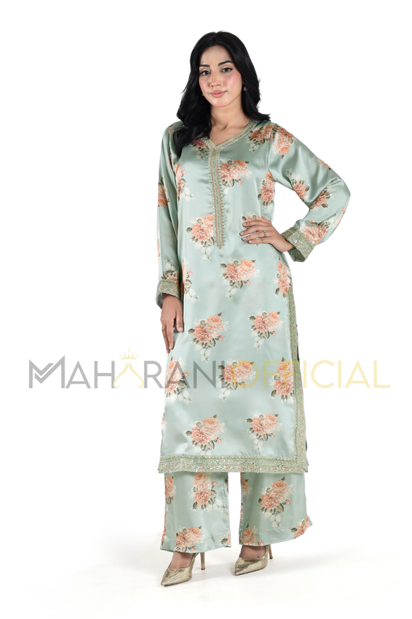 Green Silk 2-Piece Suit