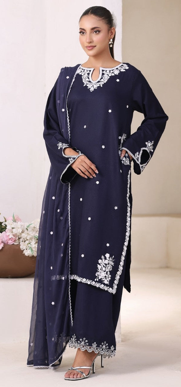 Navy Mist- 3 piece embroidered casual wear for women