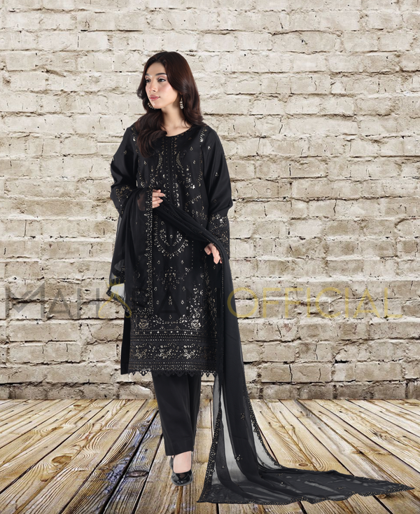 Black Radiance 3 piece Embroidered Stitched suit