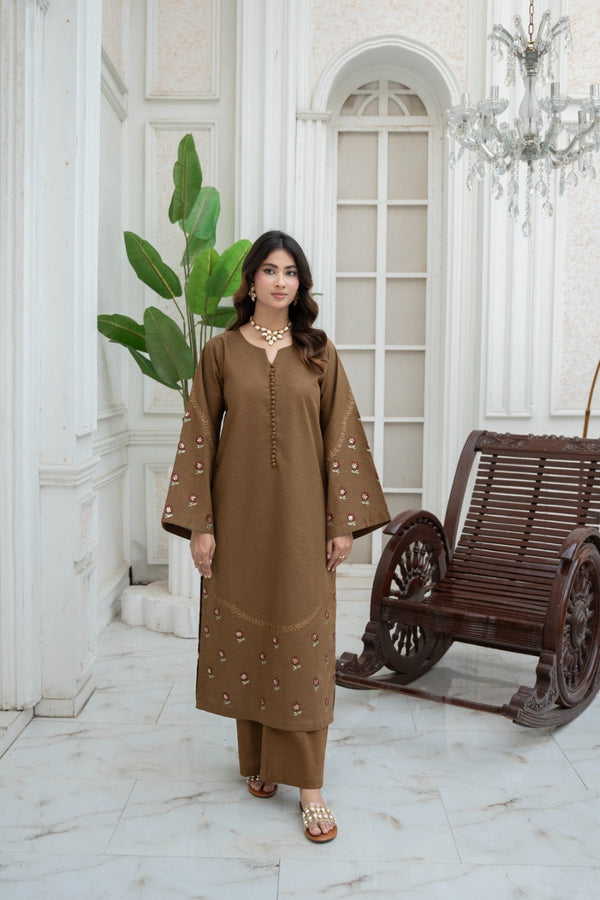 Bronze bloom 2 piece Embroidered Khaddar Stitched suit