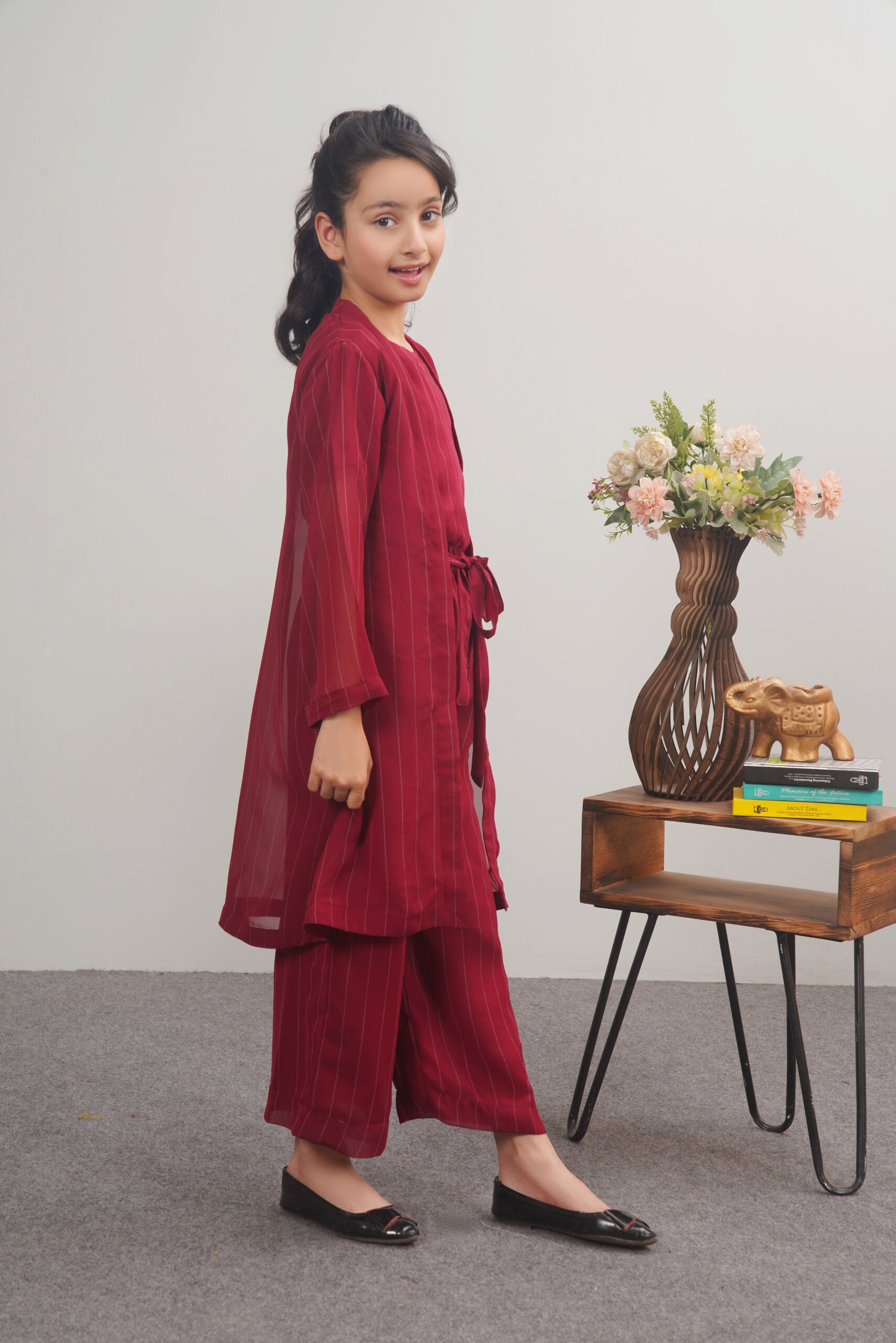 Maroon Girls Gown - 3 pc