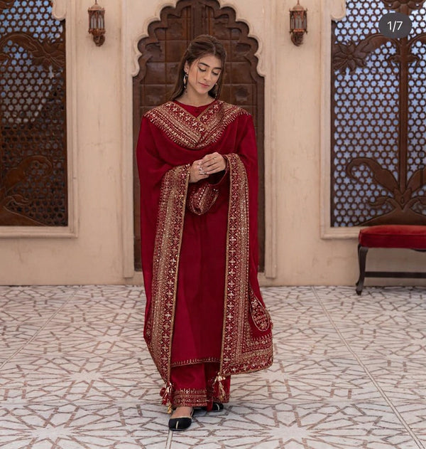 Mahroon Mystique | Embroidered Suit