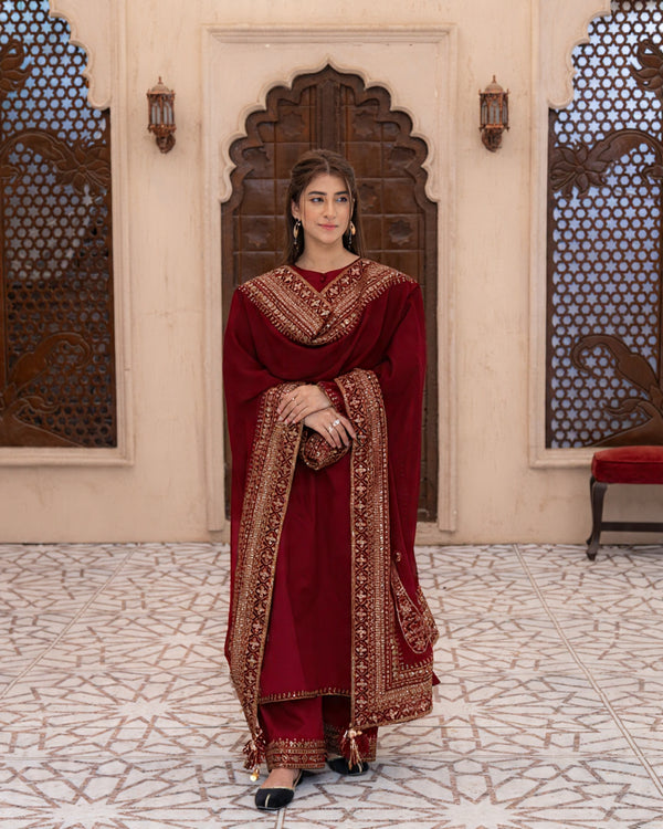Mahroon Mystique | Embroidered Suit